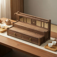 Black Walnut Tea Display Stand Solid Wood Wooden Tea Set Organizer Space Saving Wooden Teacup Rack for Living Room, Kitchen, Office