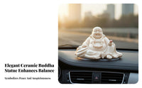 High-End Laughing Buddha Car Ornament Creative Design Ceramic Maitreya Buddha Statue Symbol of Luck and Prosperity Good Fortune Charm for Buddhists, Essence Ual Individuals, Homeowners, Vehicle Interior, Desktop, Meditation Space, Living Room