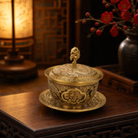 Tea Bowl with Lid and Saucer Brass-Colored Teacup with Lid and Saucer Comfortable Kung Fu Teacup for Collectors