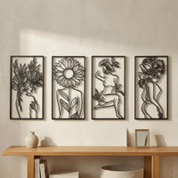 4 Pieces Abstract Female Line Simple to Hang to Hang Minimalist Metal Line Contemporary Design Style Abstract Female Wall Art