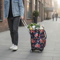 Foldable Rolling Shopping Cart with Wheels, Portable Grocery Utility Cart with Large Capacity Bag