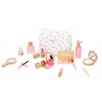 Kids Makeup Bag Set Pink and Tones Wooden Pretend Makeup Kit Smooth Edges Play Cosmetics Kit