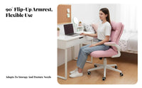 Space-Saving Rolling Desk Chair with Flip-up Arms Ergonomic Design Upholstered Rolling Chair with Flip-up Arms Thickly Padded Cushion Home Furniture Adjustable Height for Students, Office Workers, Gamers, Bedroom, Dormitory, Dorm Room