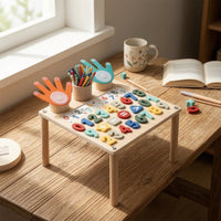 Rounded Edges Wooden Activity Table with Cup Holder Multicolor Children's Learning Table Long-Lasting Furniture Stable for Classroom