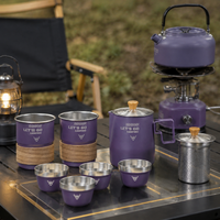 Camping Tea Set, heat-resistant teapot set made of 304, portable with double-wall anti-scald cups, for festivals & hikers