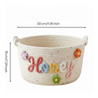 Embroidered Name Nursery Basket Multi-Functional Cotton Rope Nursery Basket