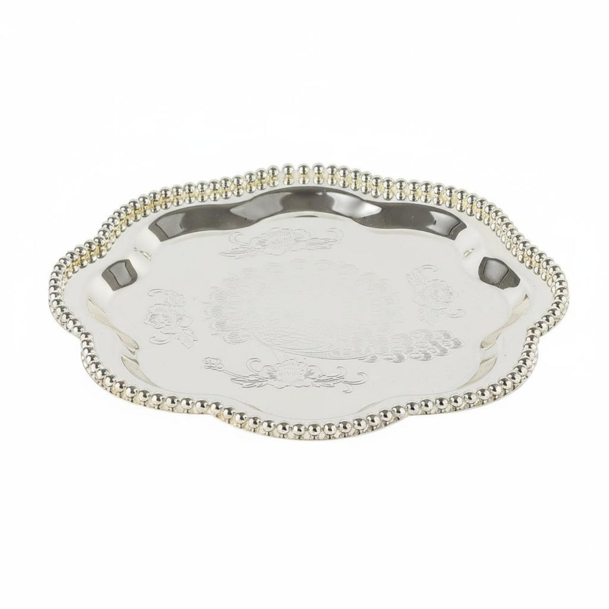 Elegant Design Beaded Tray Mirror-Like Surface Silver Serving Tray Reusable Decorative Fruit Platter Long-Lasting