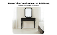 Durable Wood Construction Black Dressing Set with Stool and Mirror timeless design Lighted Vanity Table Set Vintage Design Makeup Desk space-saving Size for Women, Adults, Girls, Small Apartment