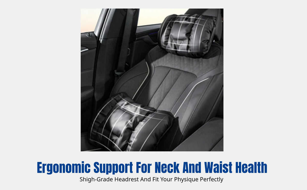 Round Car Headrest Pillow, Anti-Stain Leather, Ergonomic Lumbar Support, Pad Set, Universal Fit