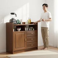 Simple Modern Design Wood Storage Cabinet with Glass Doors Multi-Functional Dining Room Sideboard with Hutch