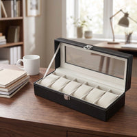 6-Slot Watch Display Box with Window Clear Watch Box Safeguarding Sturdy for Collectors