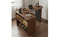 Solid Wood Dining Island Space Saving Retractable Sideboard with Desk