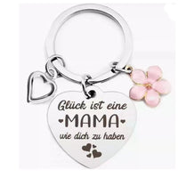 德语 Gluck ist eine mama 母亲节礼物不锈钢钥匙扣彩虹樱花挂件