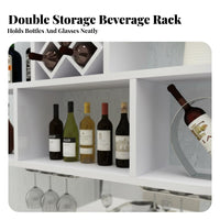 Modern Aesthetic Floating Bar with Glass Hanger Space-Saving Design Wine Cabinet Sturdy Construction Bottle Display Heavy-Duty for Homeowners, Entertainers, Adults, Dining Room, Restaurant, Kitchen, Man Cave