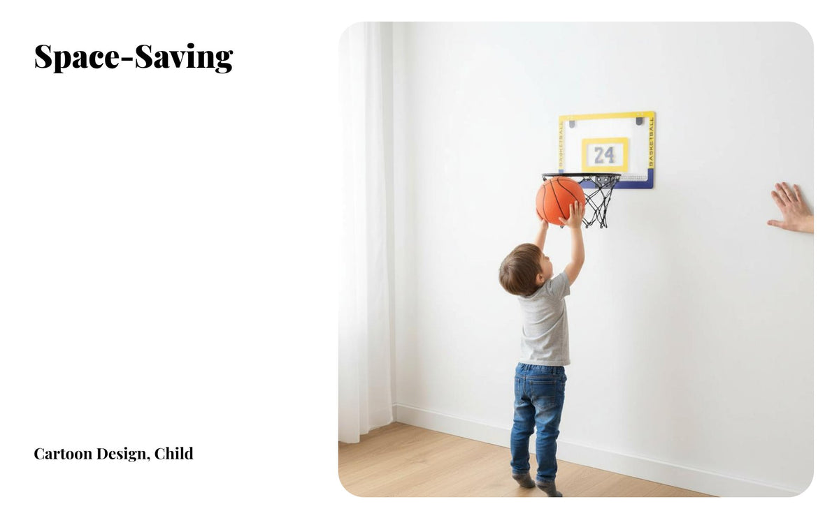 Punch-No-Drill Installation Foldable Basketball Hoop Easy to Install Wall-Mounted Basketball Set Quiet Play Shatterproof Backboard for Toddlers, Students, Bedroom, Playroom, Living Room, Office