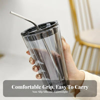 Iridescent Glass Tumbler Aesthetic Design Glass Straw Cup Reusable Coffee Cup for Young Adults, Office Workers, Daily Use, Gifting, Travel