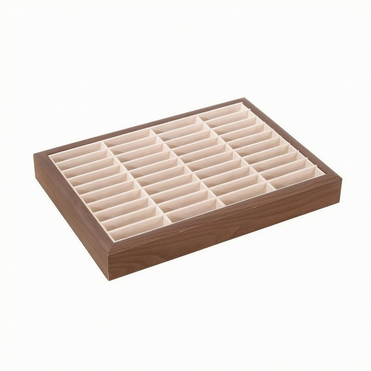 Rectangular Compartmented Jewelry Tray Brown Wood-Grain Wooden Jewelry Tray Felt-Like Accessory Storage Easy to Organize