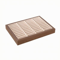 Rectangular Compartmented Jewelry Tray Brown Wood-Grain Wooden Jewelry Tray Felt-Like Accessory Storage Easy to Organize