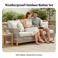 Waterresistant Woven Sofa and Chair Set sunlight-resistant Outdoor Furnishings Weather-Resistant Patio Seating Group includingh pads for Homeowners, Families, Hospitality Professionals, Terrace, Sunroom, Balcony, Backyard