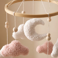 Baby Mobile with Wooden Hoop Teddy-Fleece Soft Mobile with Clouds Soft Hanging for Newborns, Crib, Nursery