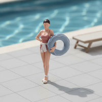 Girl with Swim Inflatable Detailed Finish Swimsuit Girl Figurine Collectible Display Piece Standing Beach Figure for Collectors, Diorama