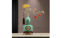 Glazed Gourd Statue with Wooden Base Oriental Ceramic Gourd Statue Traditional Tabletop Accent Gold-Tone for Homeowners, Art Collectors, Living Room, Entryway, Office