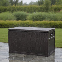 Patio Storage Box Rattan-Look Outdoor Storage Box Lockable for Yard, Balcony, Terrace