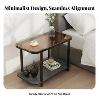 With Wheels Wheeled Sofa Side Table Space-Saving Bedside Stand C-Shaped Design Household Furniture 2-Tier Storage for Apartment Dwellers, Distant Workers, Living Room, Bedroom, Small Areas, Balcony