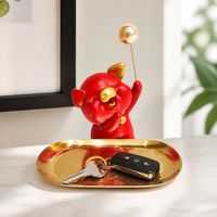 Pig Figurine Decorative Tray, Resin Desk Decor 18x14.5x19cm, Trinket Tray Key Bowl Watch Holder for Entryway Table