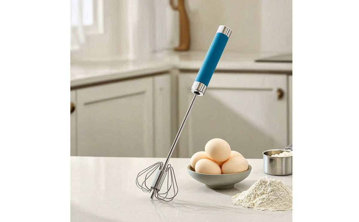 Semi-Automatic Egg Beater Press-Style Push Whisk Manual Rotary Whisk with Stainless Steel Head for Home Home Cooks, Pastry Making, Kitchen