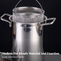 Multipurpose Deep Fryer Pot with Basket High-Sided Design Basket Deep Fryer Pot Stovetop Compatible Stainless Steel Stockpot with Strainer Thickened Bottom for Parents
