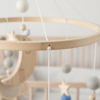 Visual Stimulation Wooden Crib Mobile Handmade Look Space Themed Crib Mobile Baby Bed Bell Eco-Friendly for Newborns, Babies