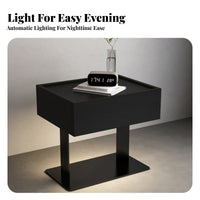 Minimalist Design Single-Drawer Cabinet with Plate Base Italian aesthetic Nightstand Motion detector Light Bedside Table Sturdy Frame for Homeowners, Apartment Dwellers, Students, Small Spaces, Hallpath, Home Office