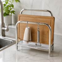 Thickened 304 Stainless Steel Cutting Board Holder with Lid Storage for Kitchen Countertop, No Installation Required