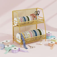 Ribbon Storage Rack Space Saving Multi-Tier Ribbon Rack Tiered Storage Basket Shelf Easy Assembly Washi Tape Holder for Florists