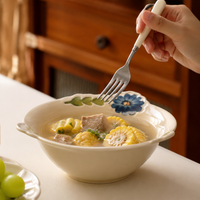 Classic Modern Curry Plate, Pasta Plate, Small Bowl, Ceramic, Floral Pattern, Microwave Safe