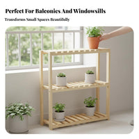 Solid Wood Wooden Plant Stand Space Saving Multi-Tier Flower Shelf Slatted Shelves Floor Standing Plant Rack Sturdy for Apartment Dwellers, Homeowners, Decorators, Windowsill, Living Room, Sunroom, Bedroom