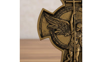 Archangel Sculpture Antique Finish Religious Resin Ornament Carved Detail Home Decor for Office