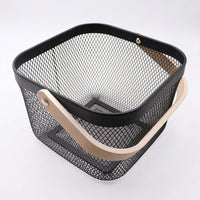 Bathroom Storage Basket with Wooden Handle for Kitchen and Fruit Organization, Stainless Steel Mesh for Vegetables, Nordic Organizer
