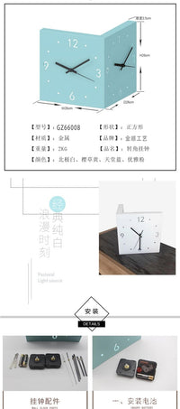 Nordic Double-Sided Corner Wall Clock with Silent Movement, No Drilling Needed
