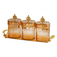 3 Pieces Faceted Canister Set with Tray Stylish Glass Jar with Tray Clear Canisters Fresh for Pantry