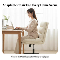 Thickened Cushion Armless Vanity Chair Minimalist Design Armless Channel-Tufted Swivel Seat Space Saving Office Furniture Easy Assembly for Makeup Users, Home Workers, Students, Bedroom, Study Room