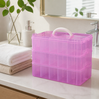 3 Tiered Storage Box, 12L Bead Storage Box, 33.2x18.5x24.5cm Clear Storage Organiser with Handle, for Craft Room, Toy & Stationery