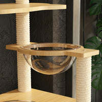 Cat Activity Tree with House and Bed, 5-Level Solid Wood Scratching Board, Ladder Meow and Hammock for Large Indoor Cats to Play and Rest