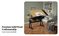 Adjustable Drawing Table Solid Wood Top Tilting Art Workstation Multi-Functional Drawing Easel Desk for Artists, Students, Workshop, School, Classroom