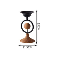 Candle Holder with Wood Base Decorative Metal Candle Holder Artisanal Rustic Candlestick for Entryway Table