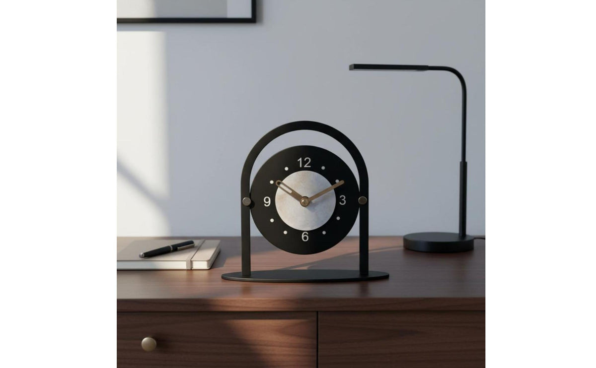 Modern Minimalist Desk Clock Decorative Accent Metal Frame Table Clock Noiseless Mechanism Timepiece for Living Room, Office, Bookshelf