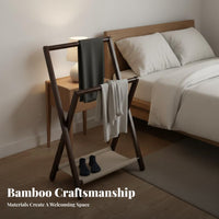 Space-Saving Foldable Clothes Rack Strong Load-Bearing Folding Clothes Rack Stable Triangular Structure Bamboo Valet Stand Chic Design for Apartment Dwellers, Homeowners, Students, Bedroom, Guest Room