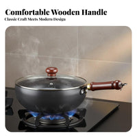 Hand Hammered Iron Wok Easy to Clean Hand Hammered Wok Deep Stir Fry Pan Included Cookware Anti-Scald Handle