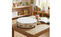 Wooden Tambourine White Drumhead Tambourine with Metal Discs Crisp Clear Percussive Sound Instrument